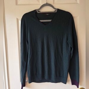 Paul Smith London Men's Merino Wool Sweater S V Neck Midnight Green and Purple